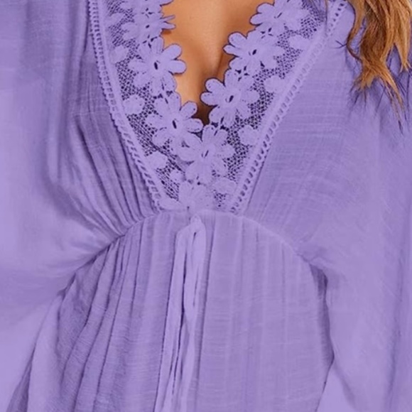 Women's Sexy V Neck Swimsuit Cover up- Light Purple- Sz Large - Picture 2 of 4